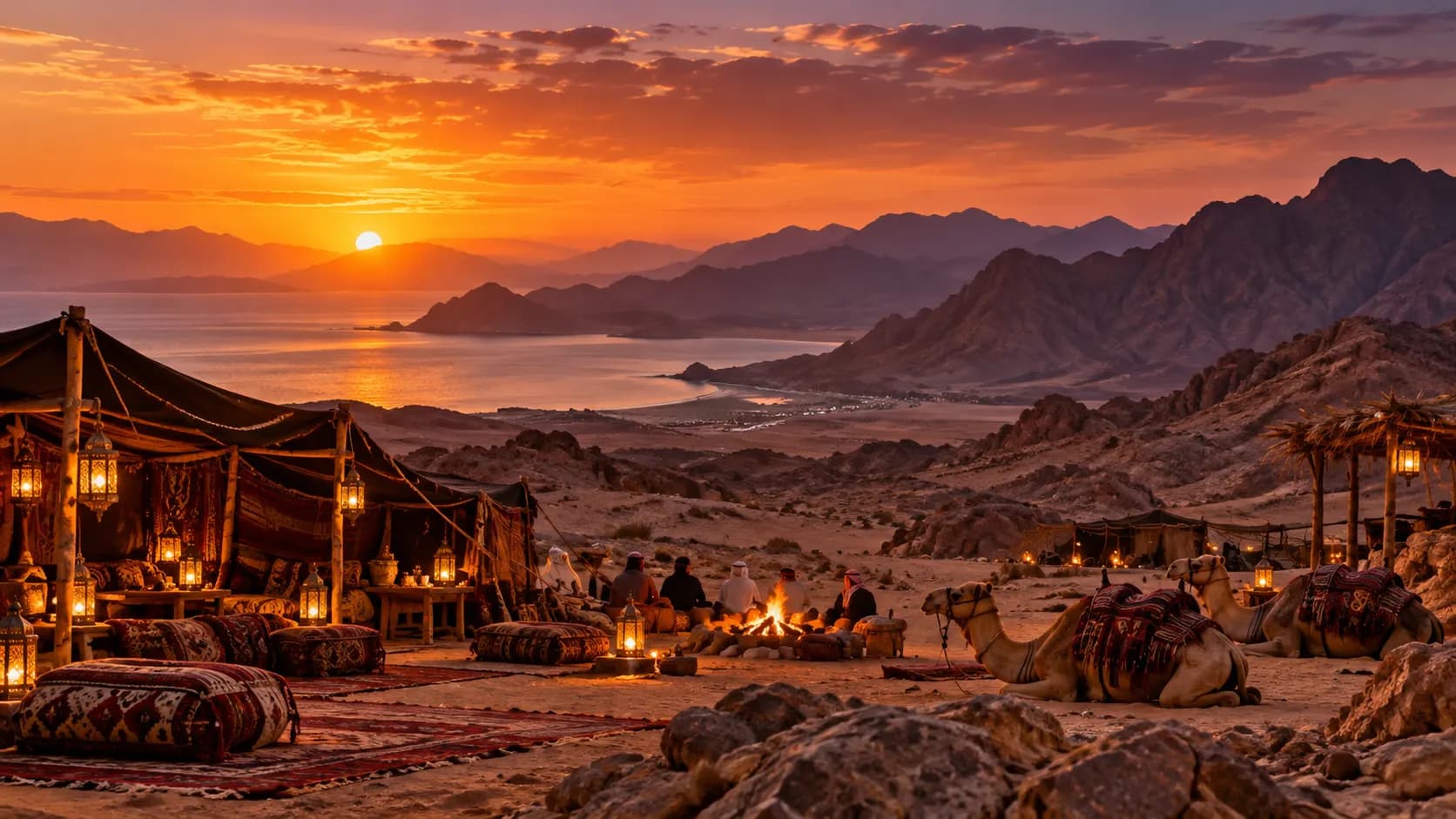 Bedouin camp in the Sinai desert near Sharm El Sheikh at sunset